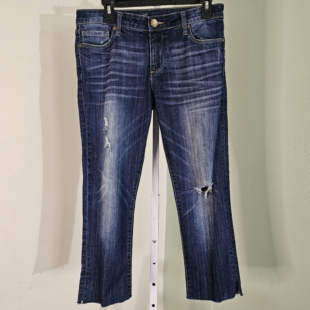 Kut from the Kloth Reese Ankle Straight Leg Jeans Light Distress Dark Wash 6